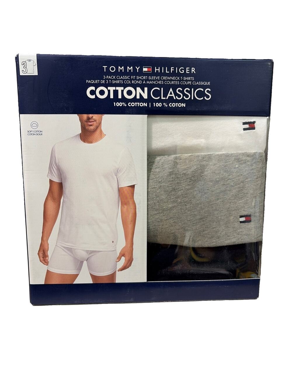 MEDIUM Tommy Hilfiger Men's Undershirts COTTON Classic 3 Pack White Gray Black